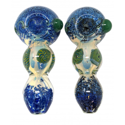 4.5" Silver Fumed Frit Swirl Head & Mouth Bubble Body Spoon Hand Pipe - (Pack of 2) [STJ68]